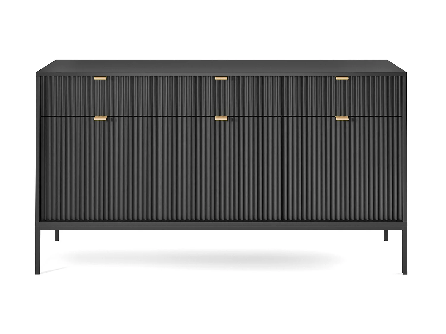 Commode à trois portes - 154cm - noir avec pieds noires - VELLORE