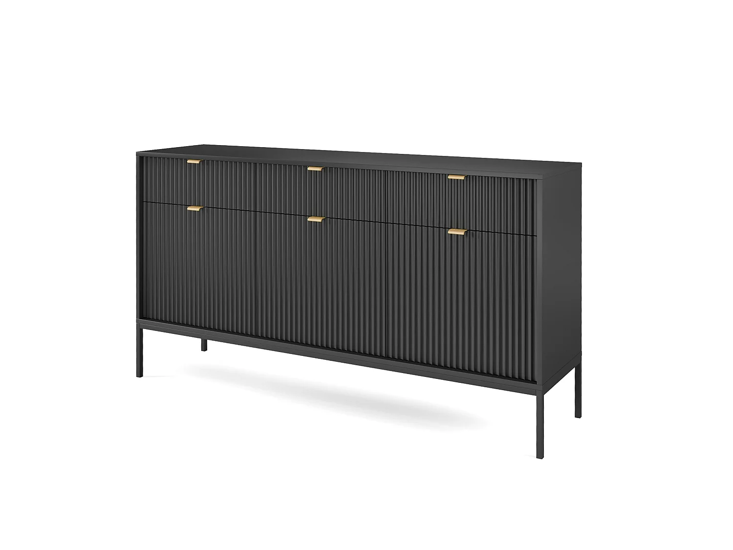 Dreitürige Kommode - 154 cm - schwarz mit schwarzen Beinen - VELLORE