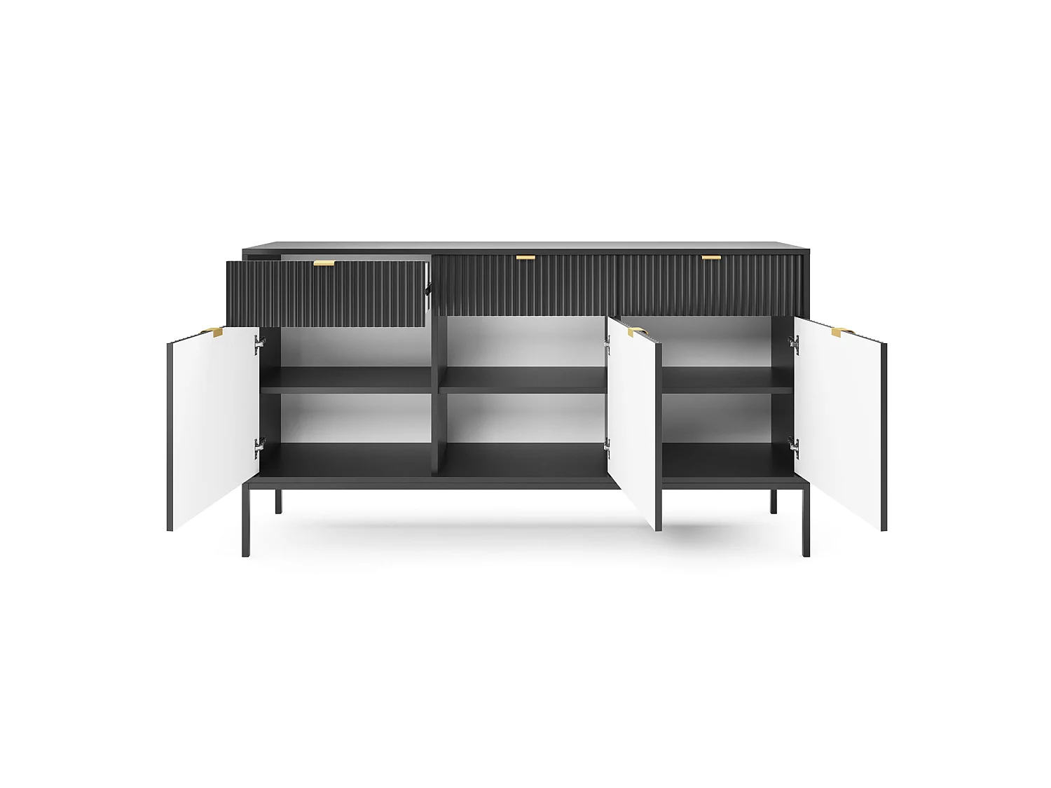 Dreitürige Kommode - 154 cm - schwarz mit schwarzen Beinen - VELLORE