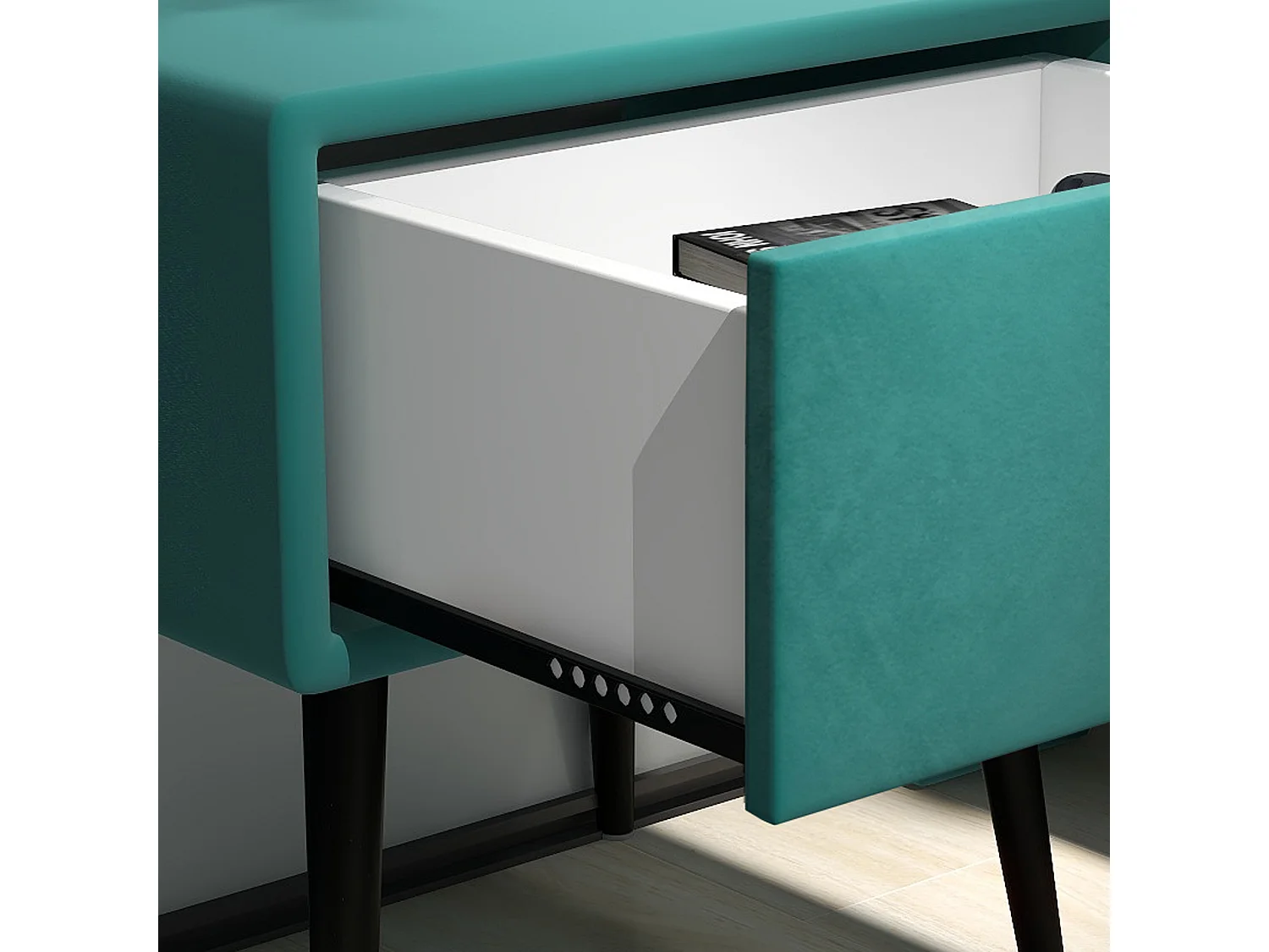 Table de chevet en velours - avec 1 tiroir - Vert Sapin