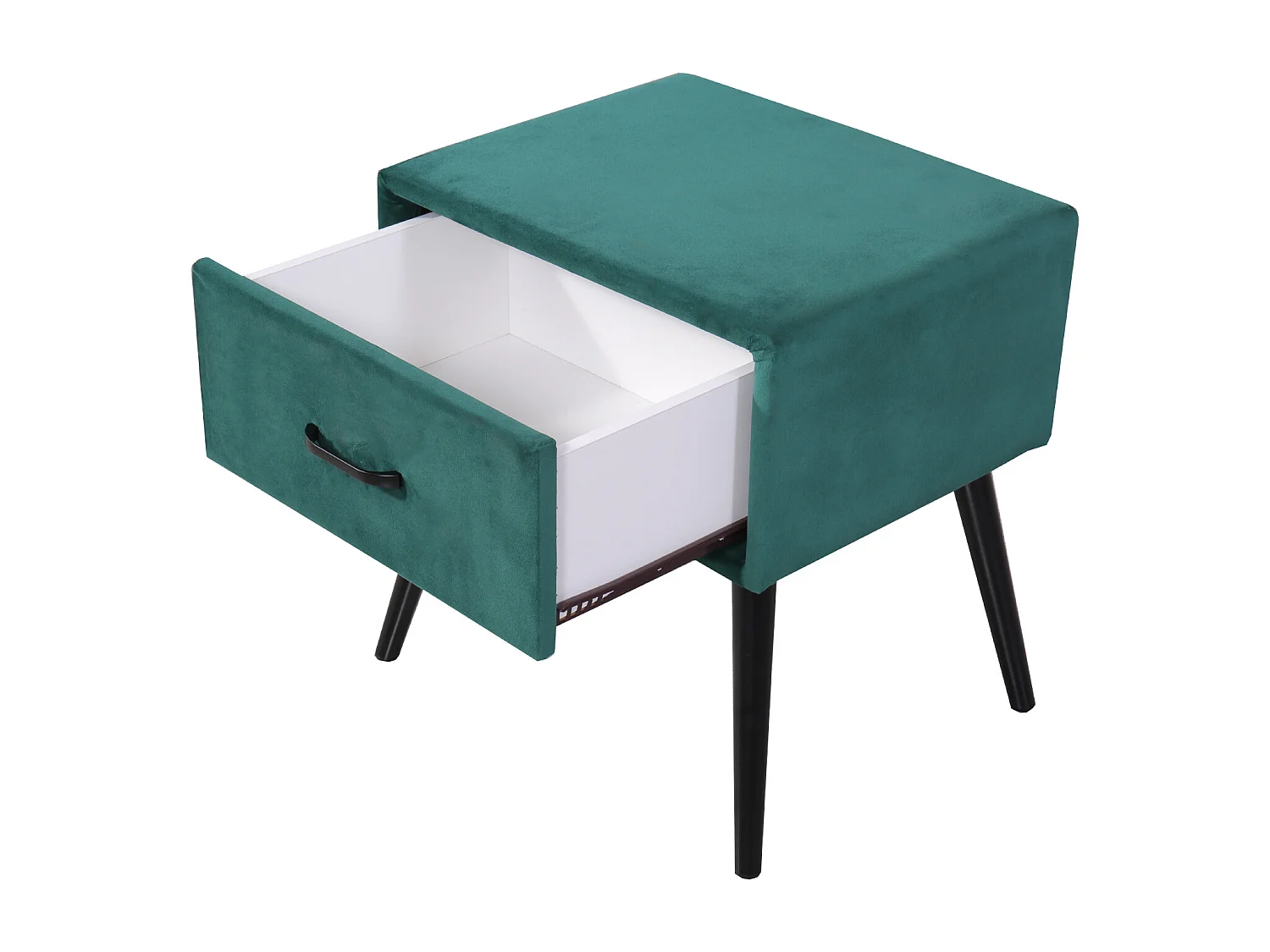 Table de chevet en velours - avec 1 tiroir - Vert Sapin