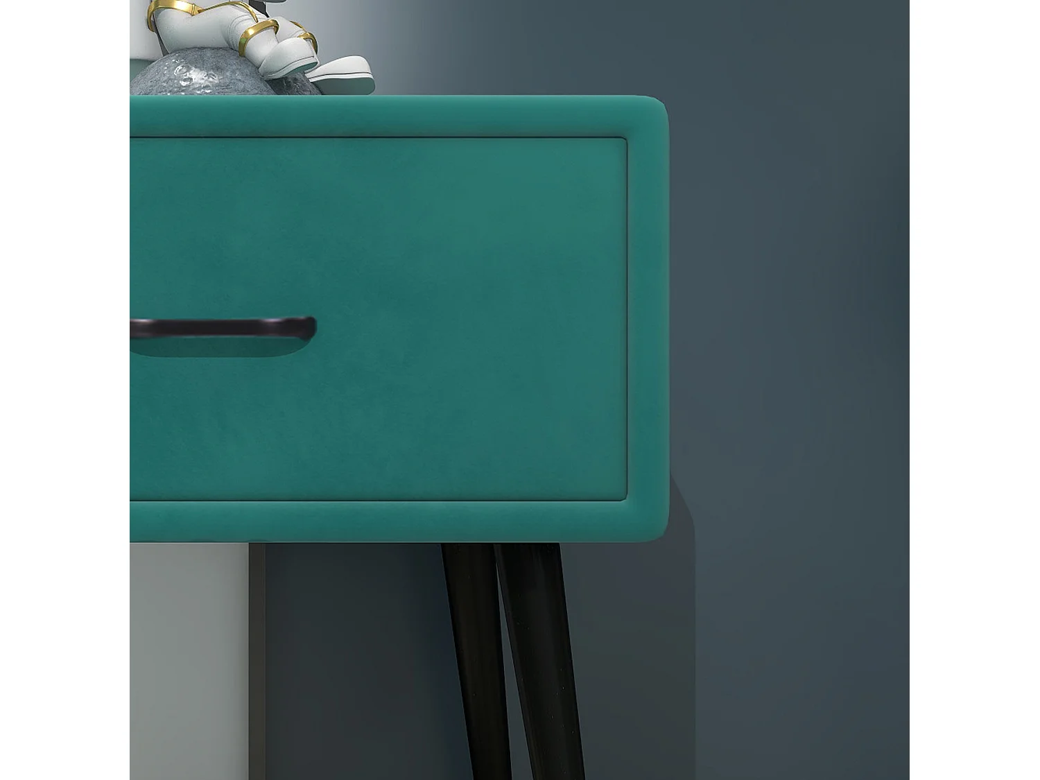 Table de chevet en velours - avec 1 tiroir - Vert Sapin
