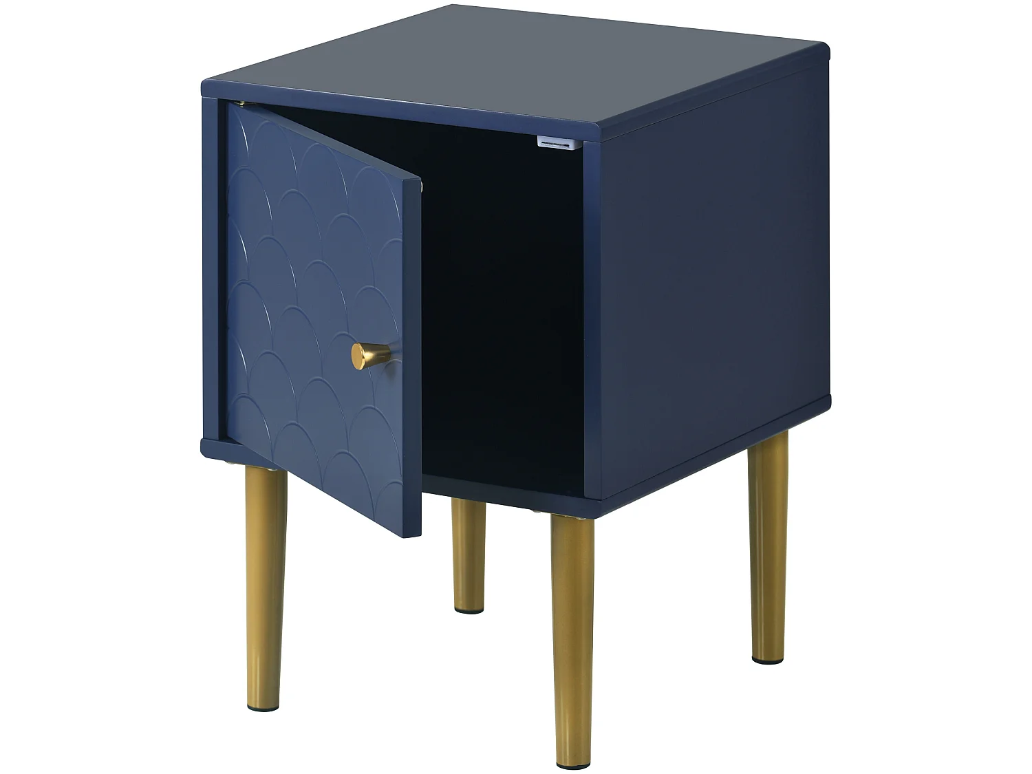 Mesita de noche - patrón de escamas de pez - patas chapadas en oro - azul oscuro - 2 piezas