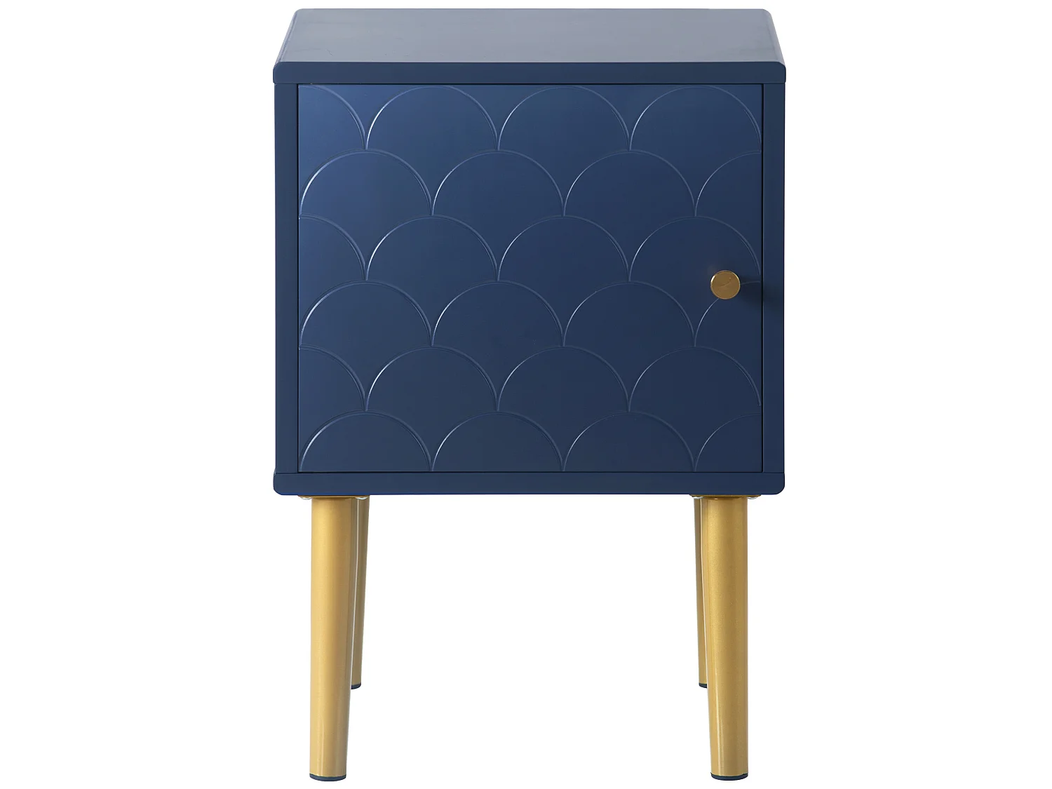 Mesita de noche - patrón de escamas de pez - patas chapadas en oro - azul oscuro