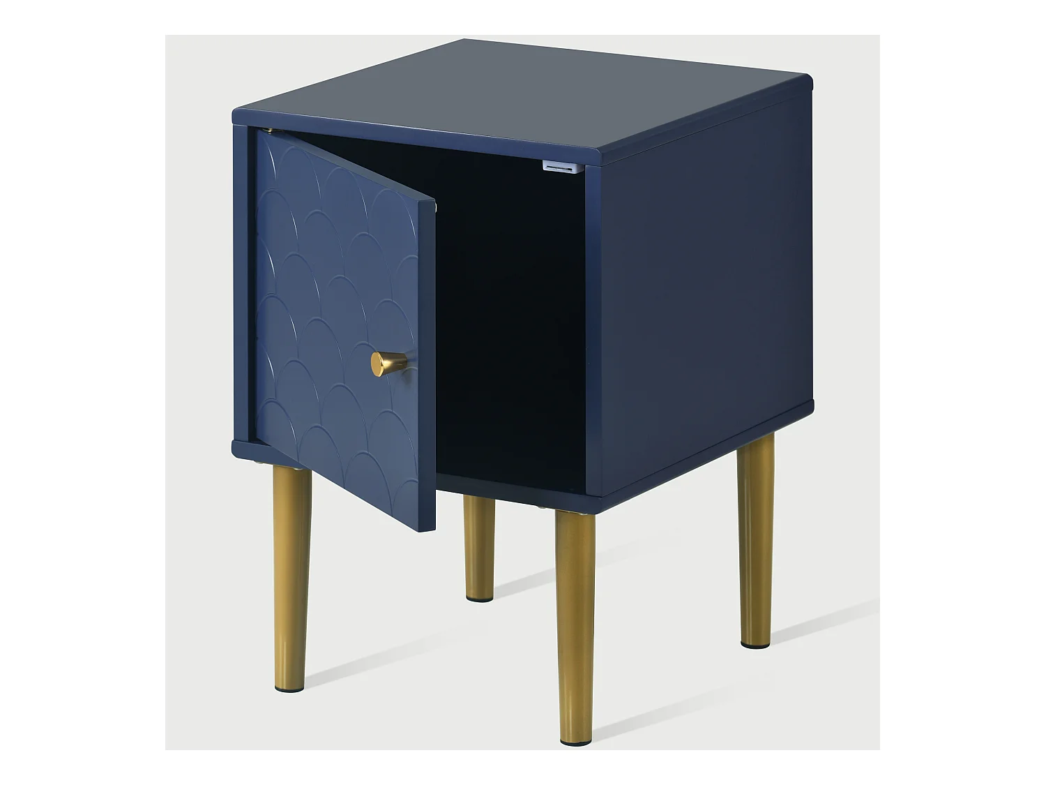 Nachtkastje - visschubbenpatroon - vergulde poten - donkerblauw