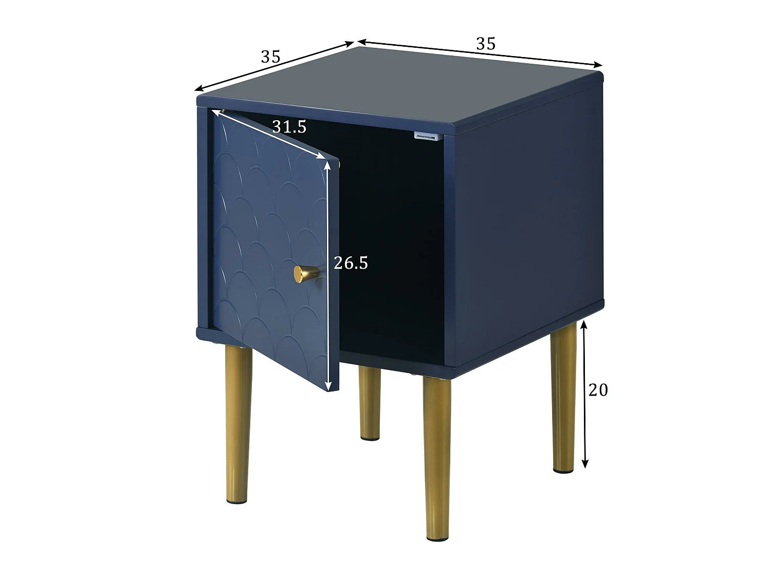 Nachtkastje - visschubbenpatroon - vergulde poten - donkerblauw