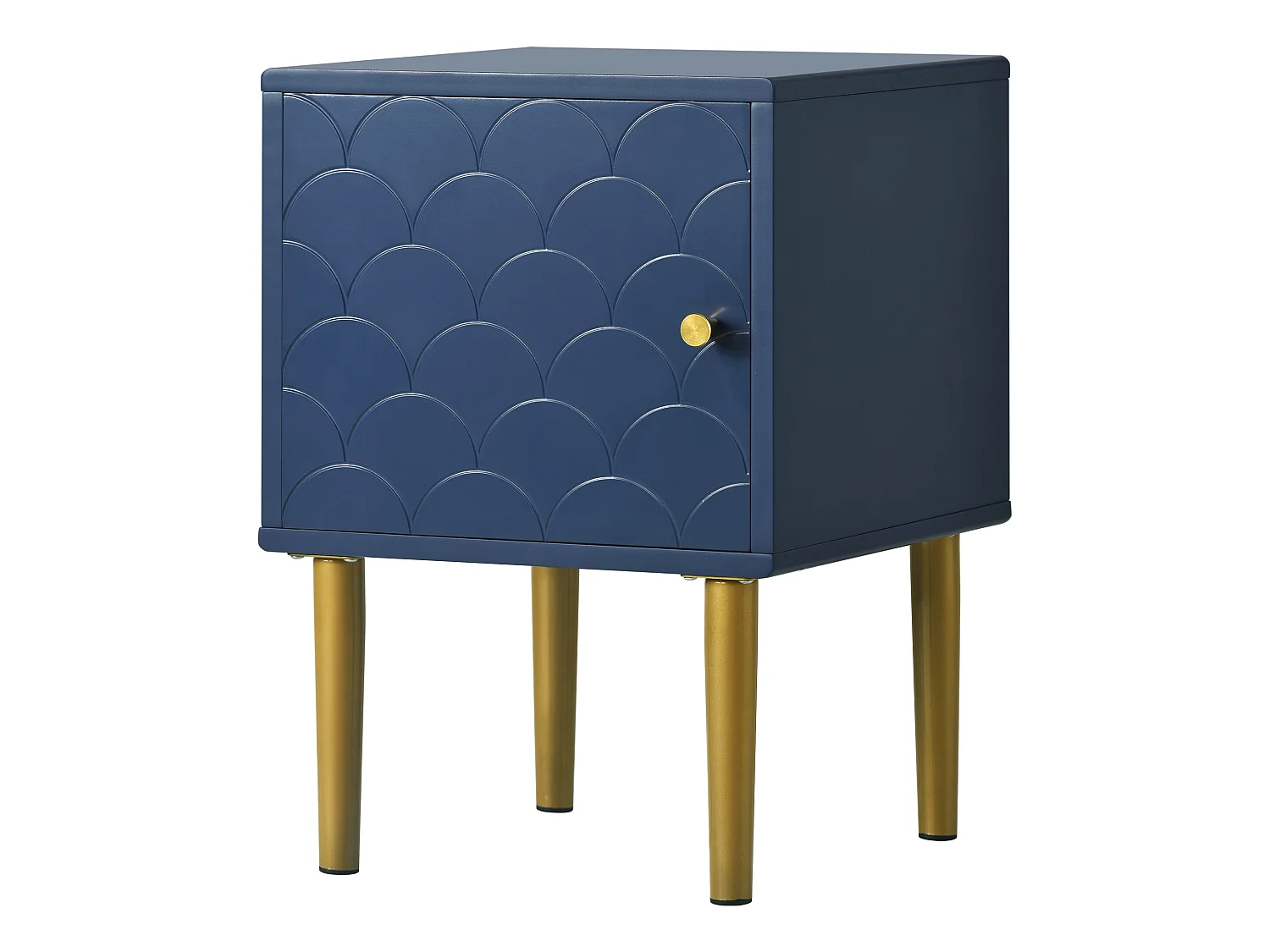 Nachtkastje - visschubbenpatroon - vergulde poten - donkerblauw