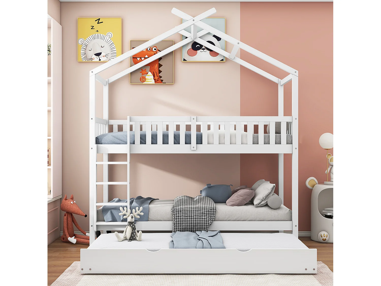 Letto a castello 90x200 cm con letto estraibile - legno di pino massiccio - Bianco