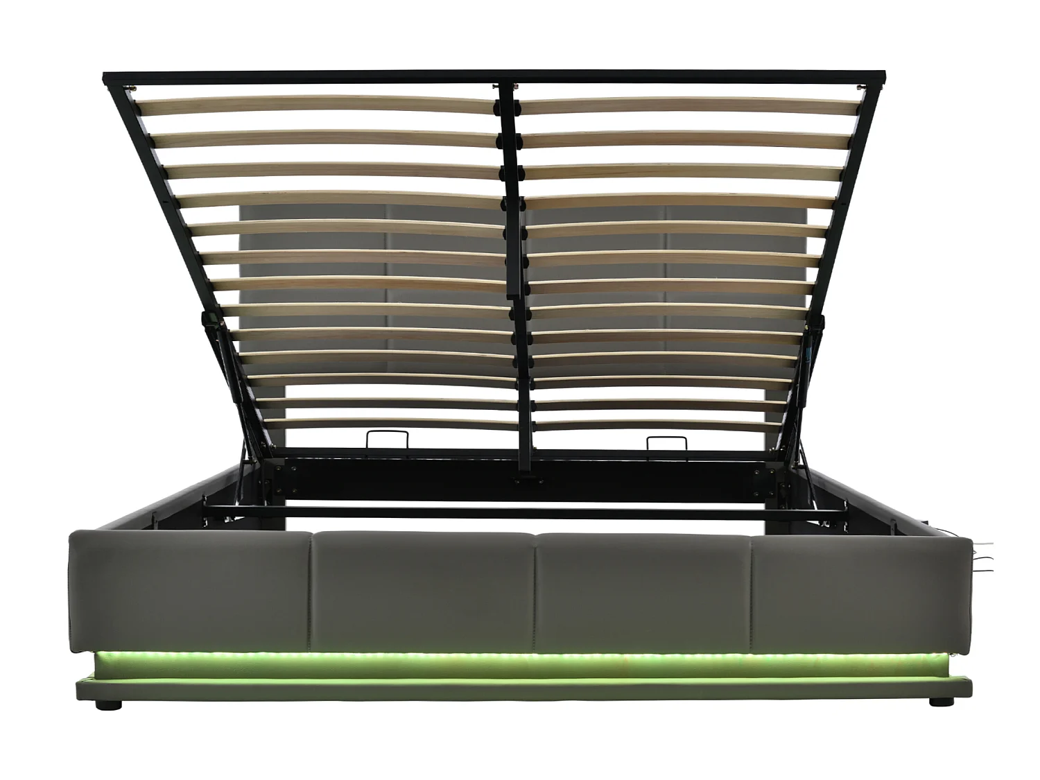 Lit coffre 160x200cm en similicuir avec LED + sommier à lattes + tête de lit réglable - Gris