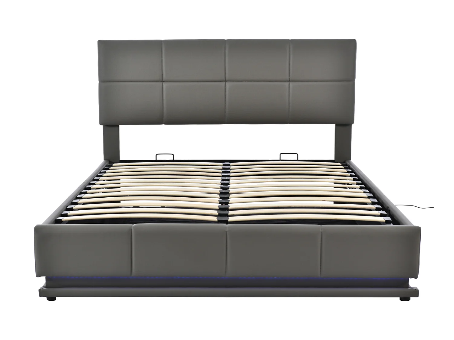 Lit coffre 160x200cm en similicuir avec LED + sommier à lattes + tête de lit réglable - Gris
