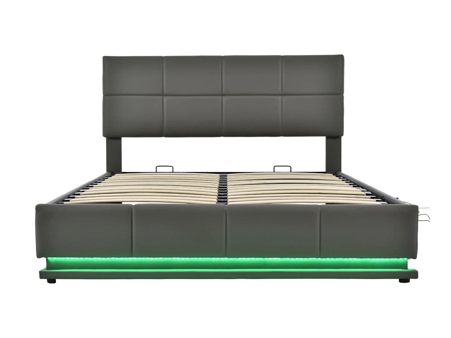 Lit coffre 160x200cm en similicuir avec LED + sommier à lattes + tête de lit réglable - Gris