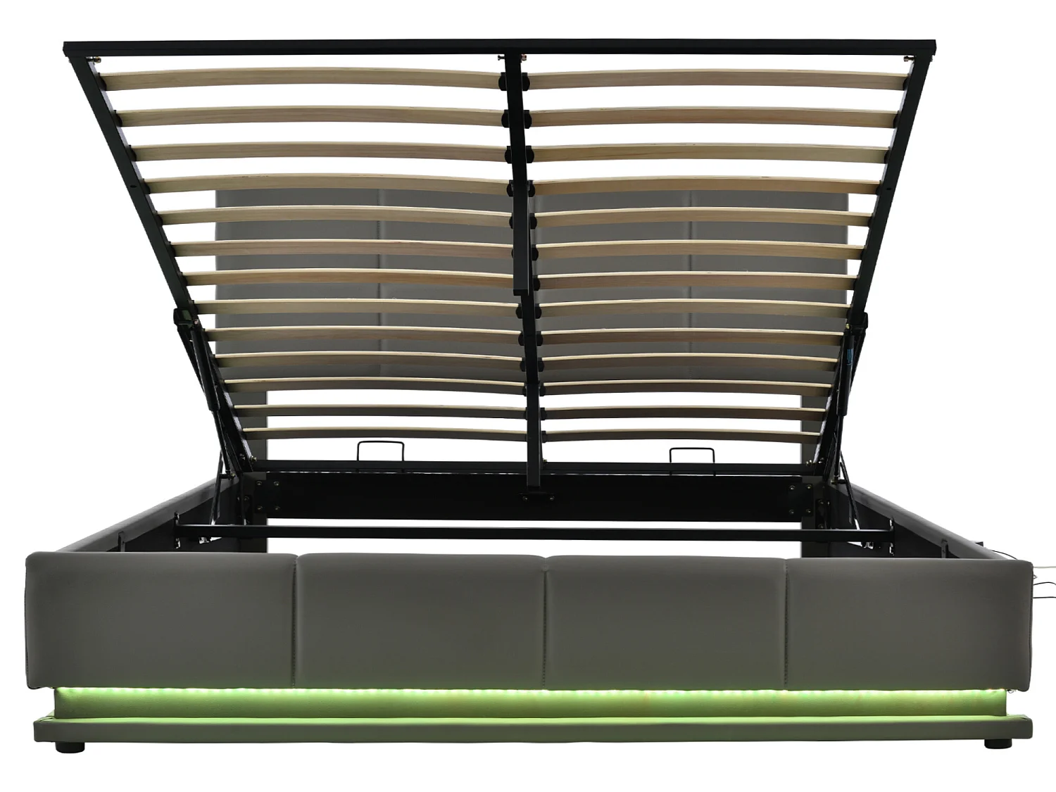 Bett mit Bettkasten 160x200cm – mit LED + Lattenrost + verstellbarem Kopfteil – Leder – Grau