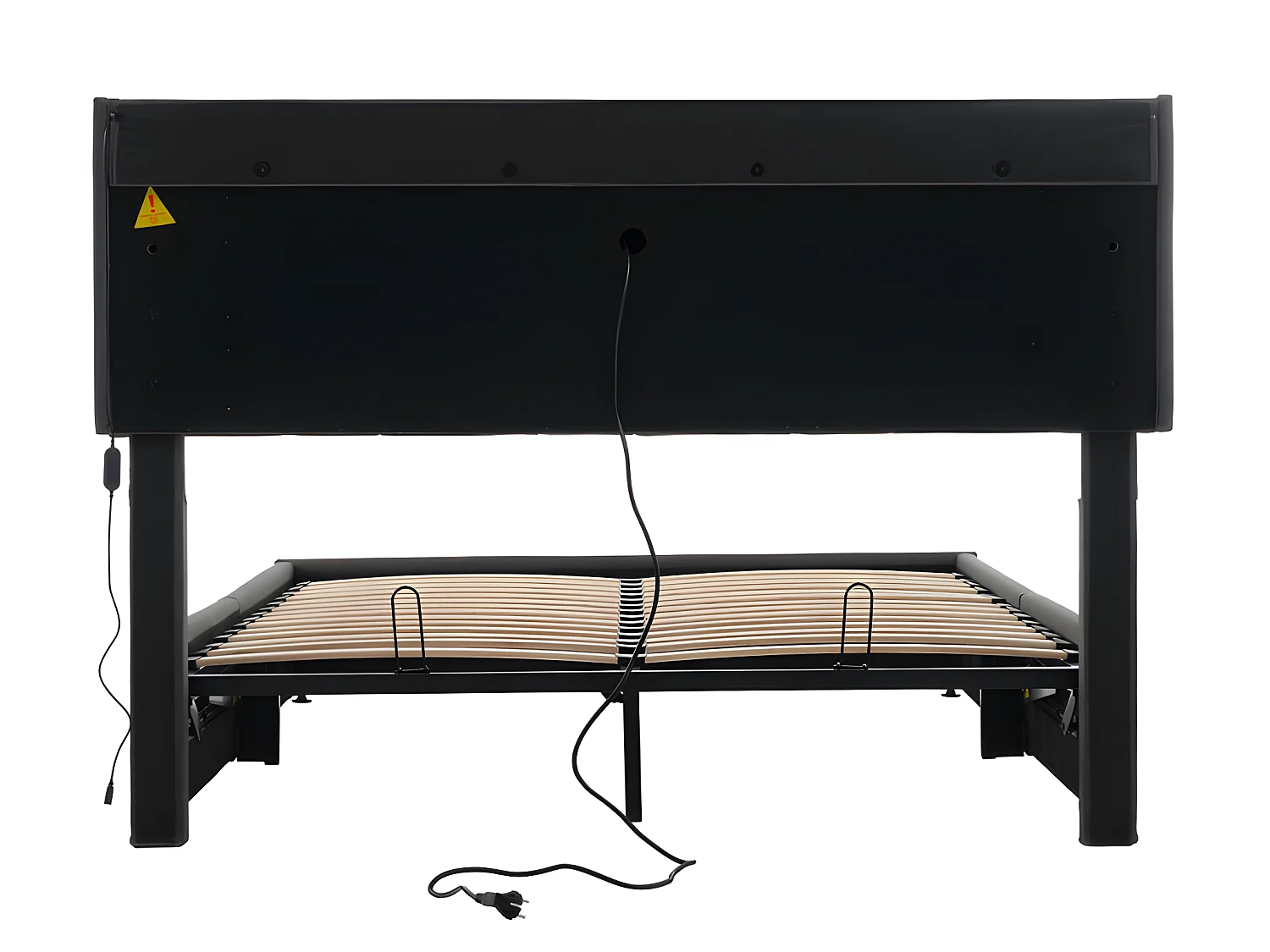 Lit coffre 140x200cm - avec LED et ports de chargement - tissu en lin - Gris