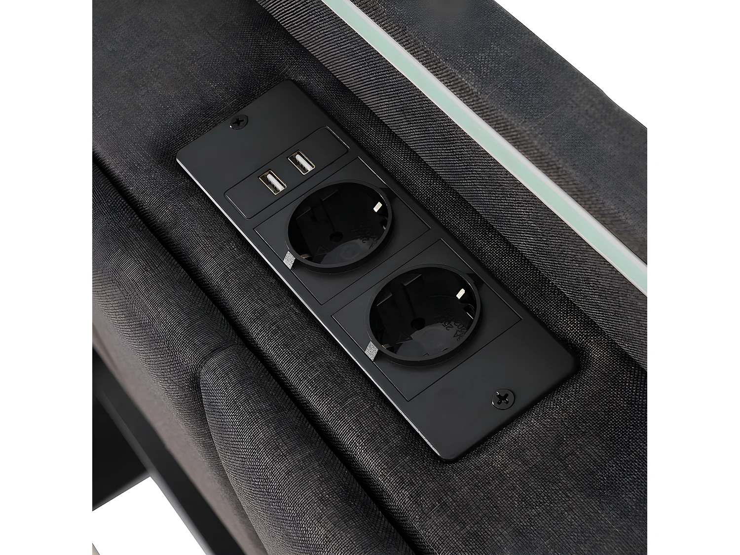 Stauraumbett 160 x 200 cm – mit LED und Ladeanschlüssen – Leinenstoff – Grau