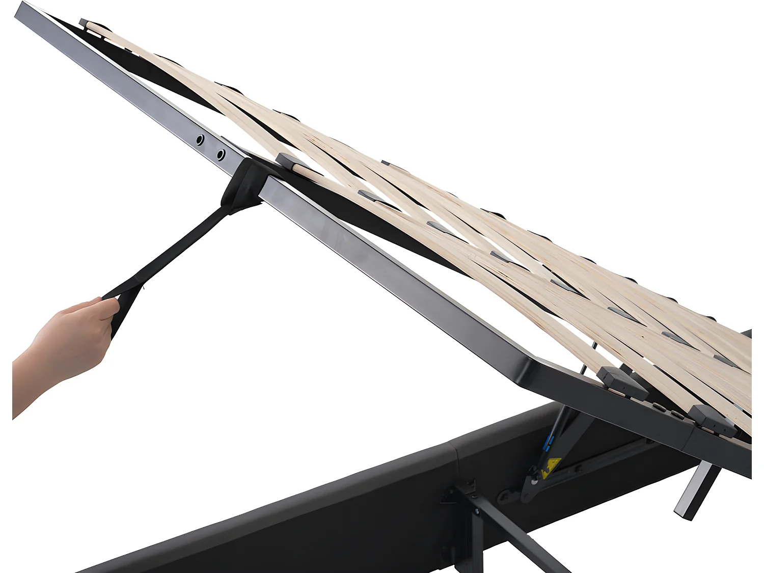 Lit coffre 160x200cm - avec LED et ports de chargement - tissu en lin - Gris