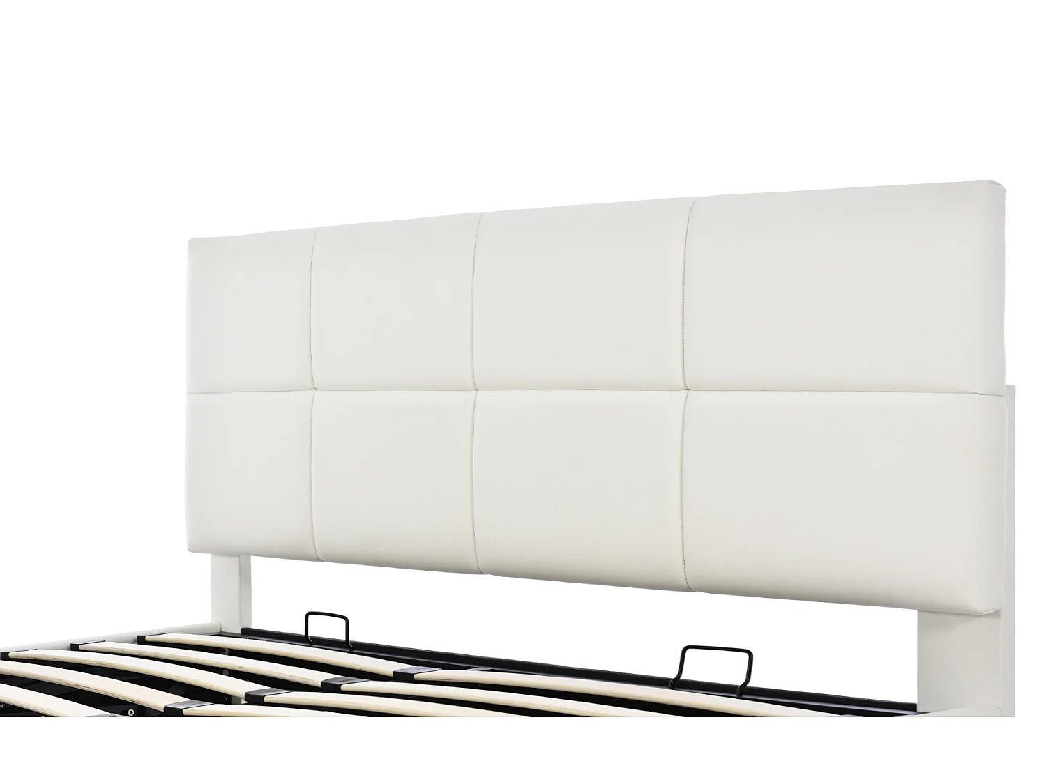 Lit coffre 160x200cm en similicuir avec LED + sommier à lattes + tête de lit réglable - Blanc