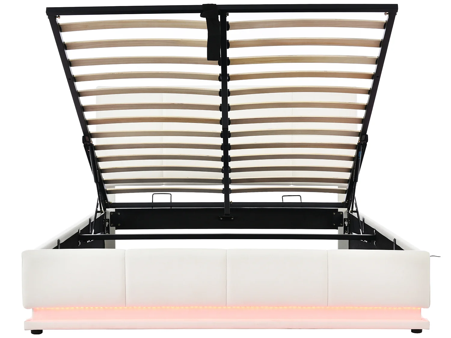 Lit coffre 160x200cm en similicuir avec LED + sommier à lattes + tête de lit réglable - Blanc