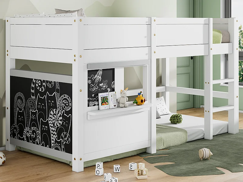 Hoogslaper 90x200cm - met 2 graffitipanelen - Wit