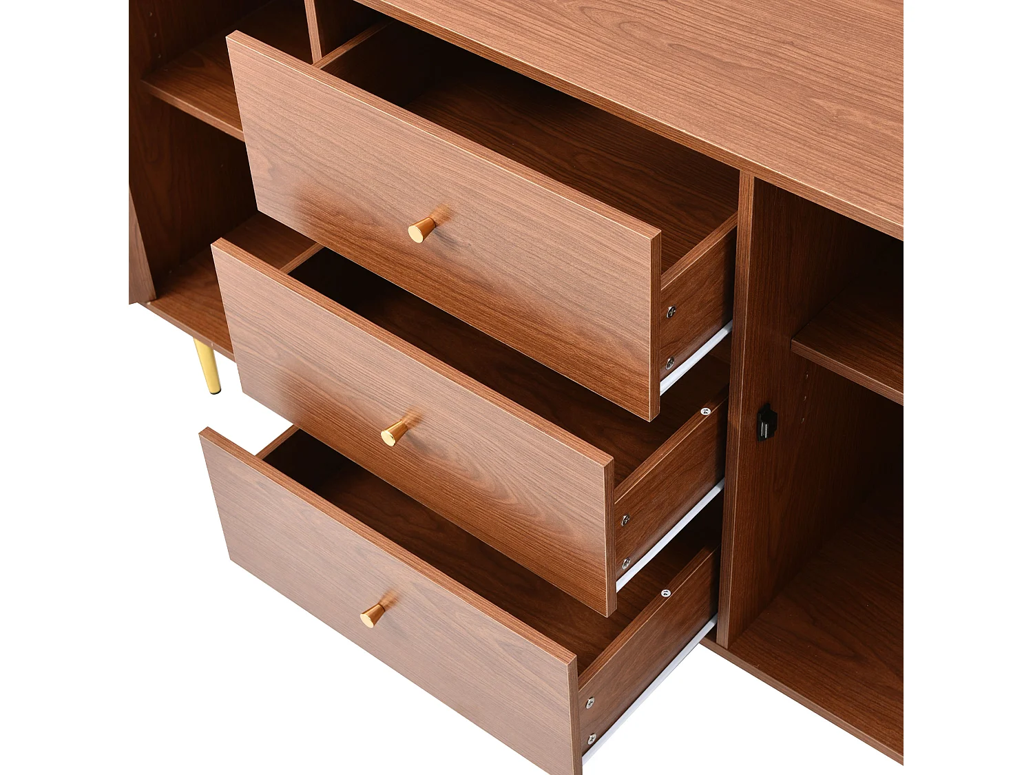 Laag rotan dressoir met 3 laden en 2 deuren - bruin