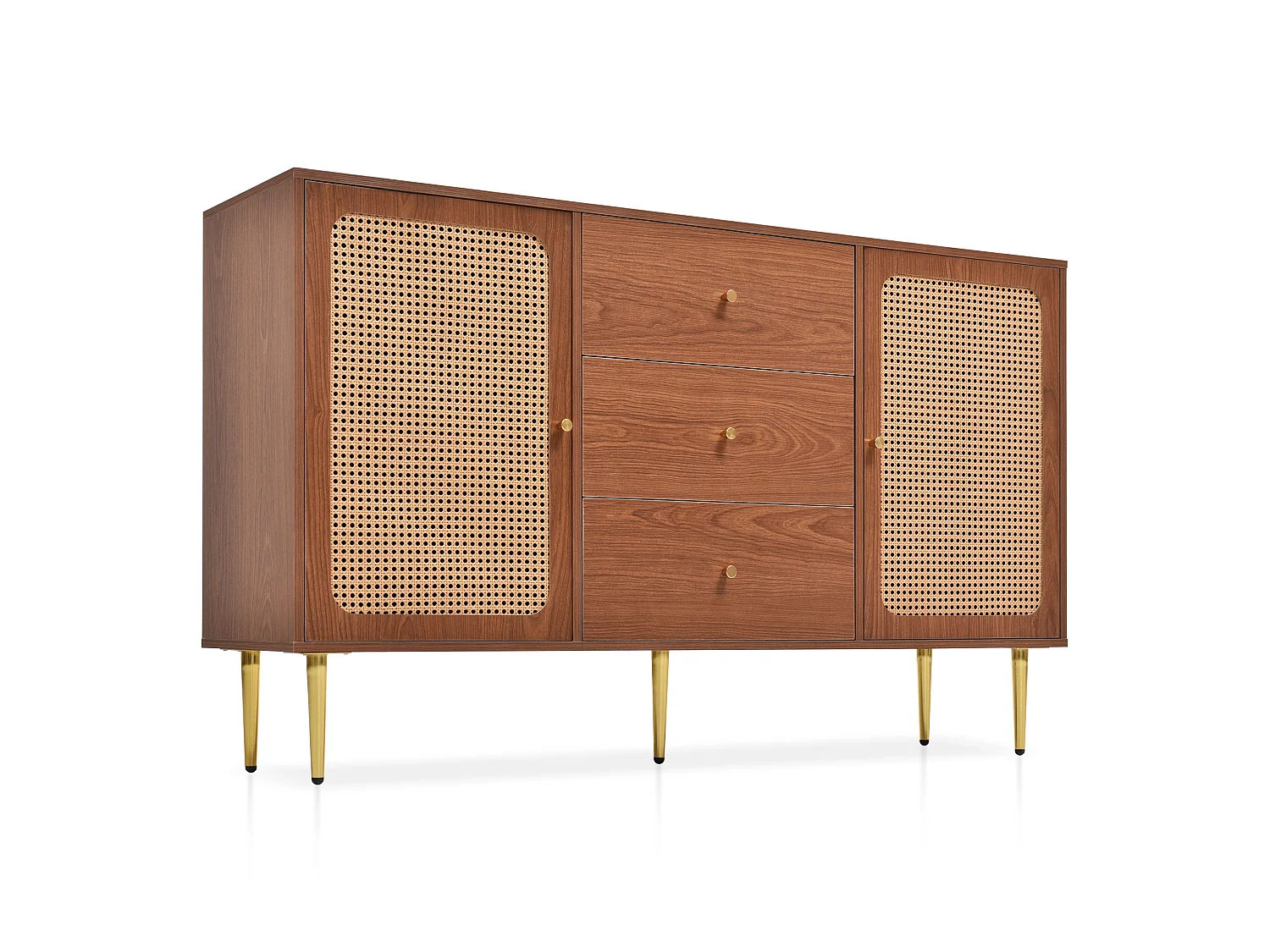 Aparador bajo de ratán con 3 cajones y 2 puertas - marrón