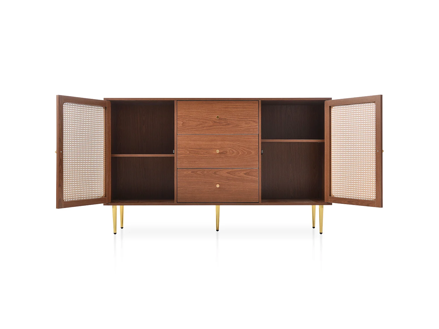 Buffet bas en rotin avec 3 tiroirs & 2 portes - marron