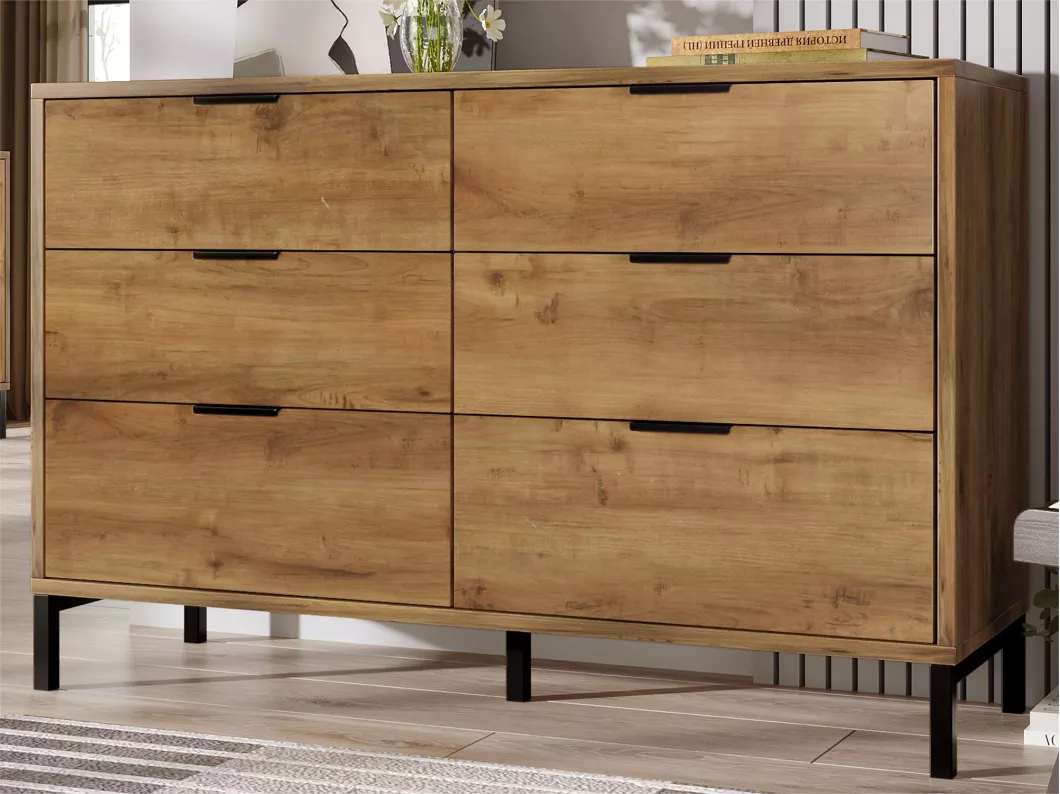 Kauf Unique Sideboard mit 6 Schubladen + verstellbaren Einlegeböden – Natur