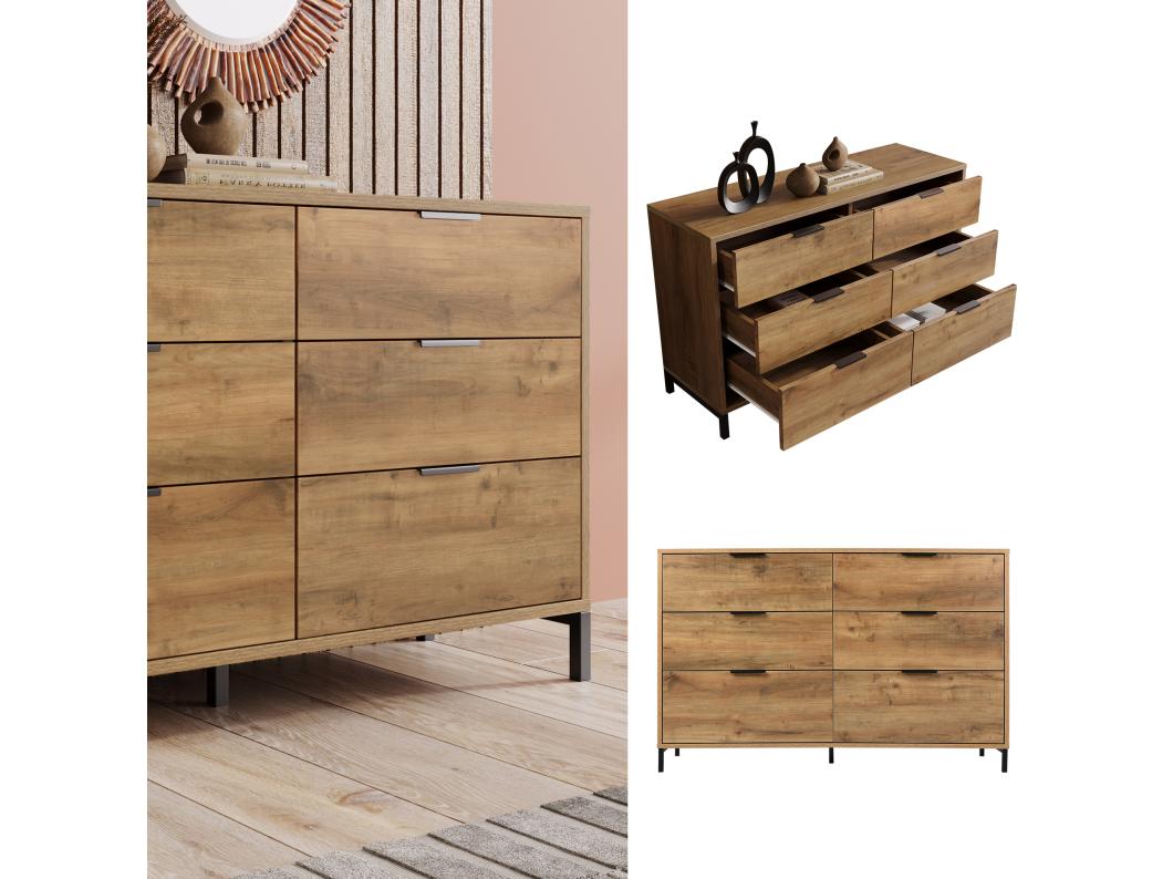 Dressoir met verstelbare planken - 6 laden - Naturel