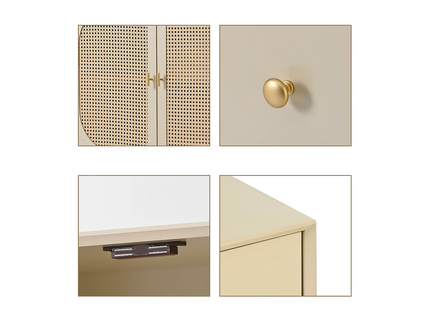 Niedriges Sideboard mit 2 Türen und 3 Schubladen – Rattantüren – Creme