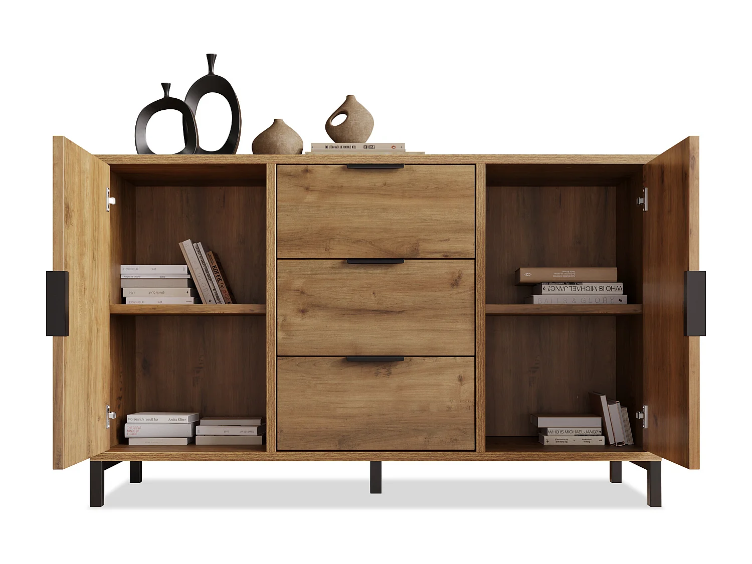 Dressoir met verstelbare planken - 2 deuren en 3 laden - Donker eiken