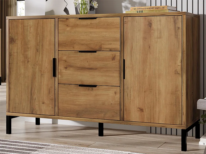 Dressoir met verstelbare planken - 2 deuren en 3 laden - Donker eiken