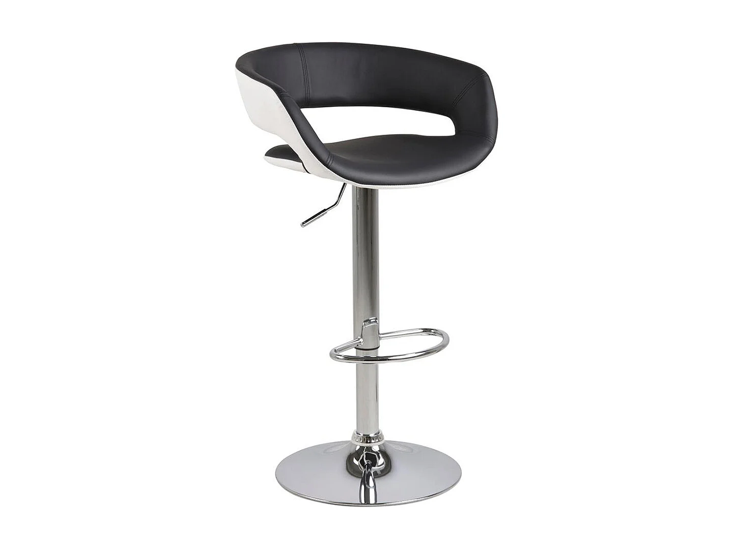 Gramma Barhocker schwarz und weiss Kunstleder, Fuss in Chrome mit Gasdruck.