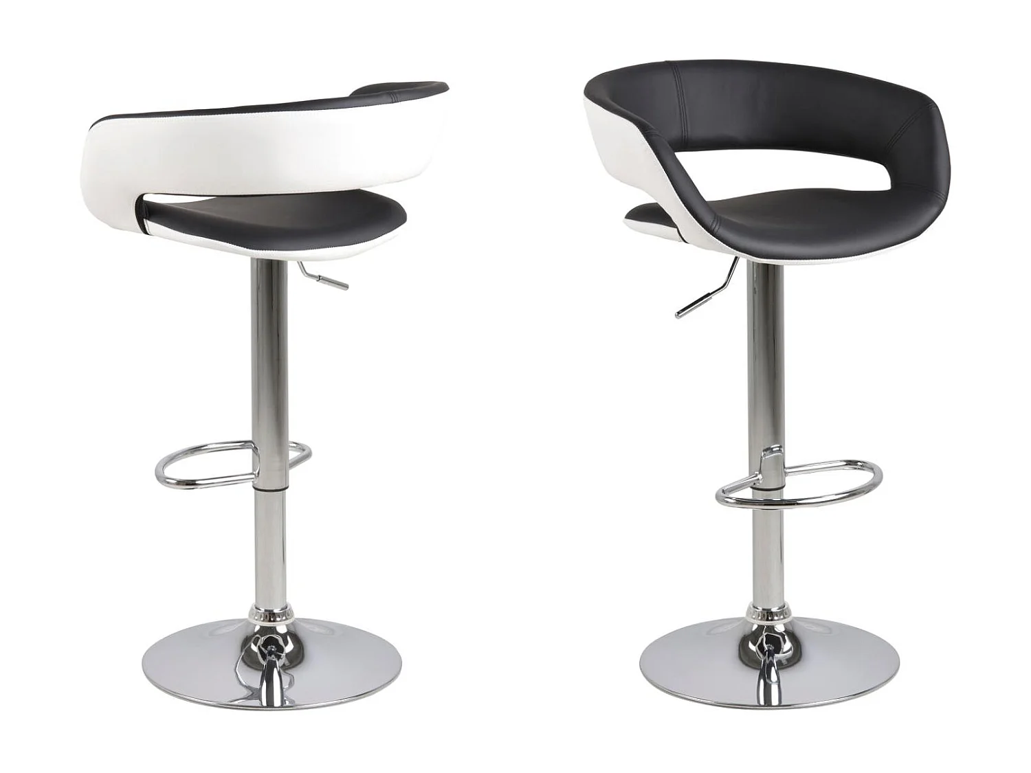 Gramma Barhocker schwarz und weiss Kunstleder, Fuss in Chrome mit Gasdruck.