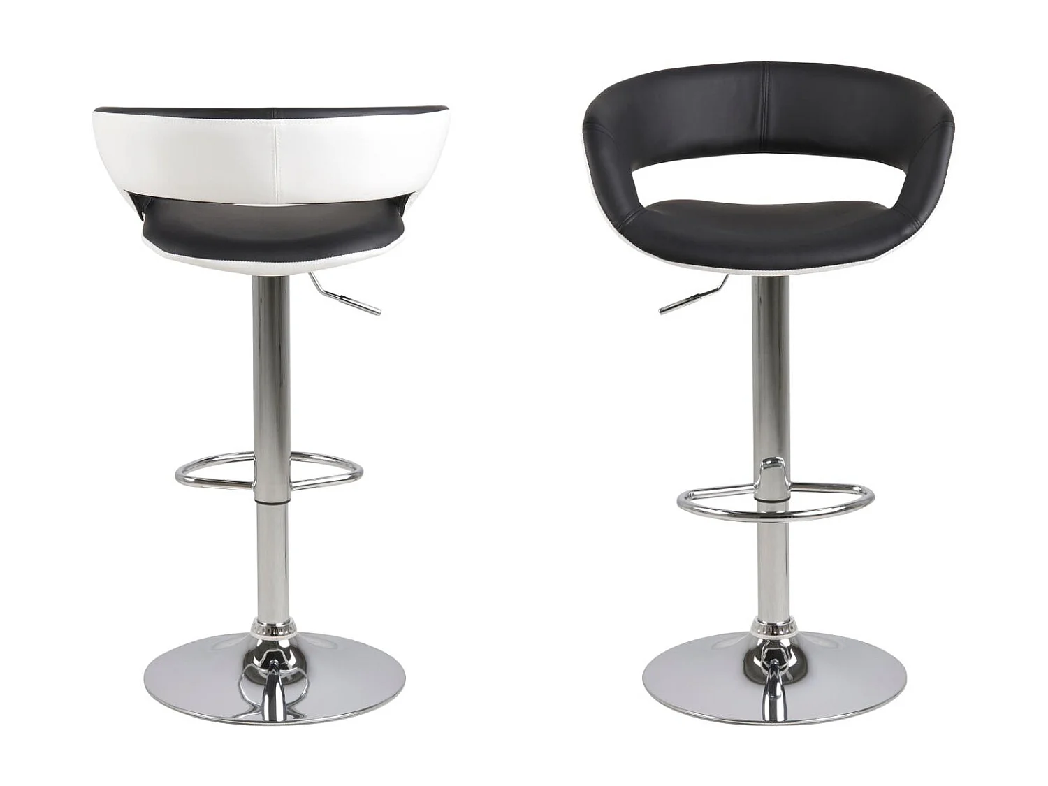 Gramma Barhocker schwarz und weiss Kunstleder, Fuss in Chrome mit Gasdruck.