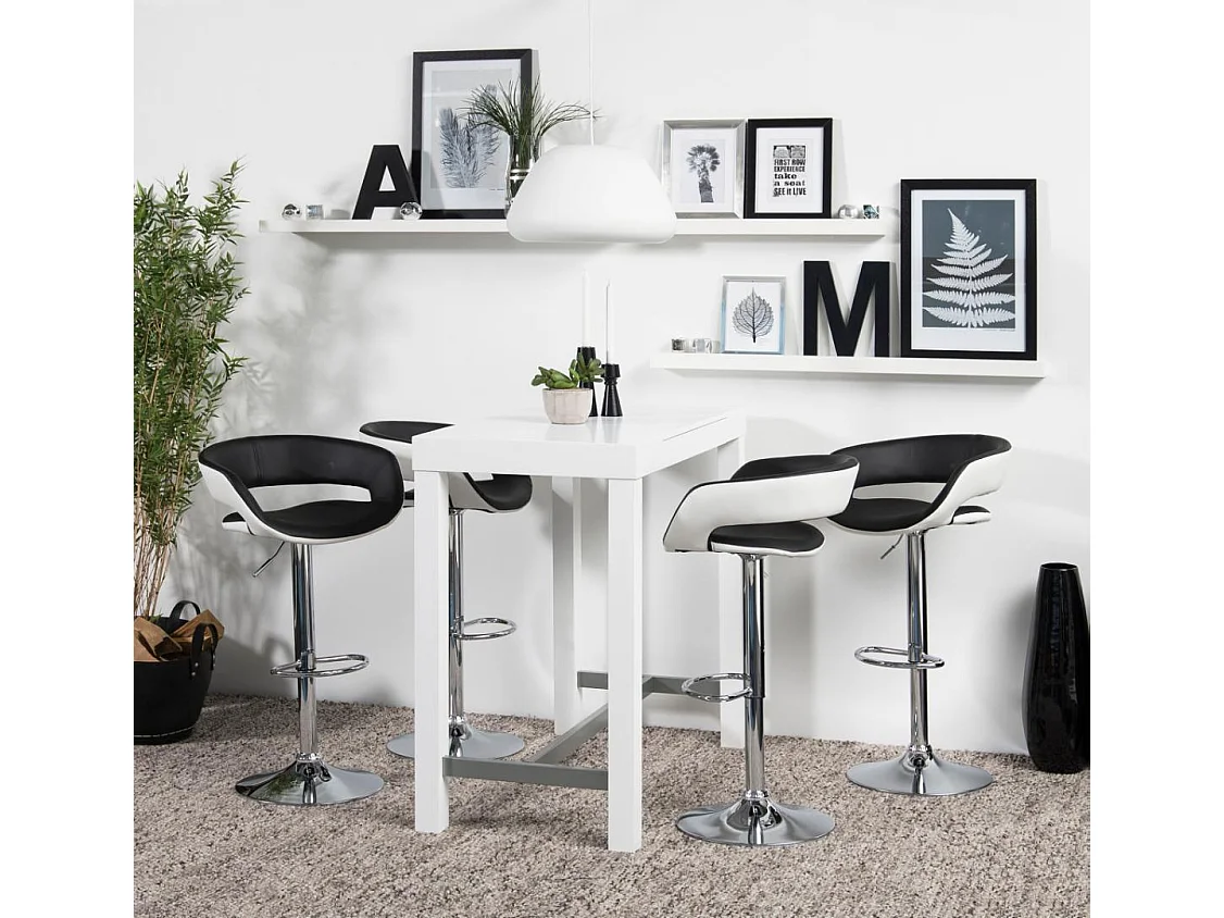 Gramma Barhocker schwarz und weiss Kunstleder, Fuss in Chrome mit Gasdruck.