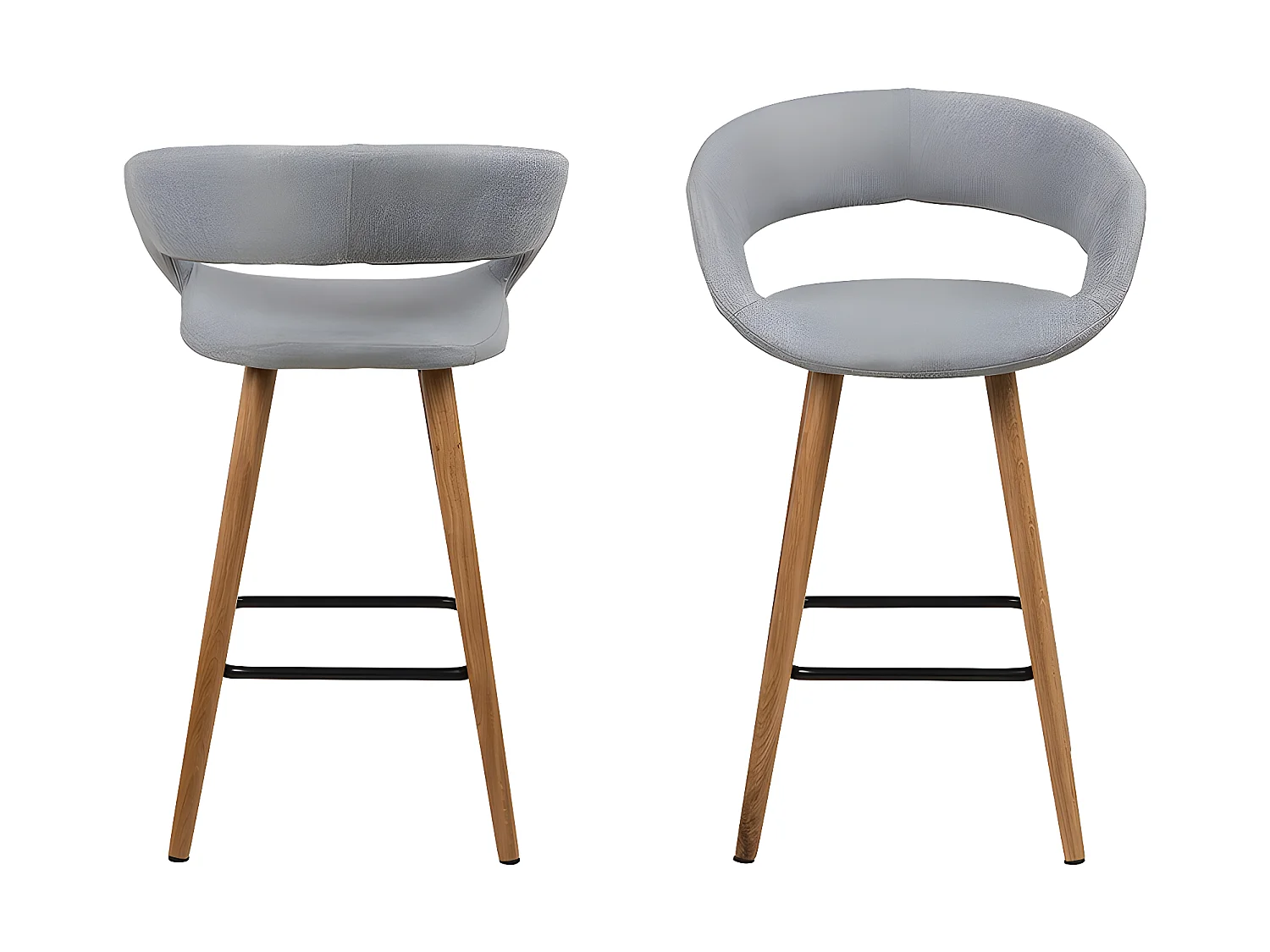 Sgabello da bar Gramma altezza 88 cm in grigio chiaro con struttura in rovere.