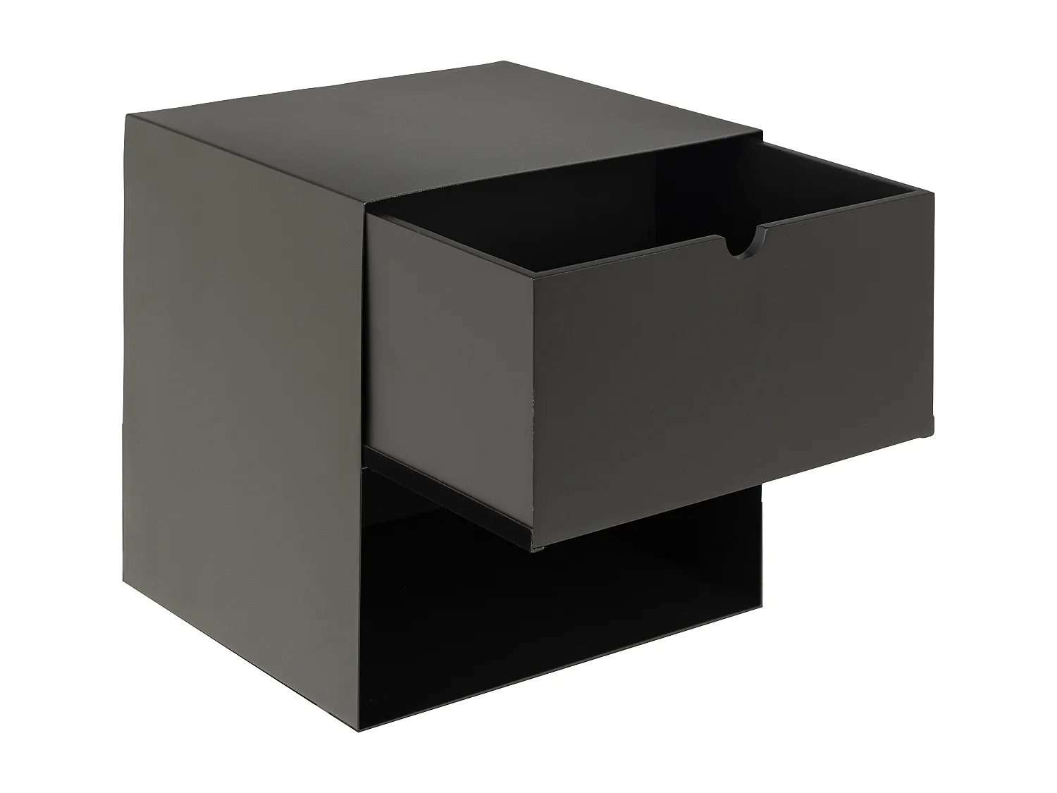 Joliet nachtkastje wandbevestiging met 1 plank en 1 lade zwart.