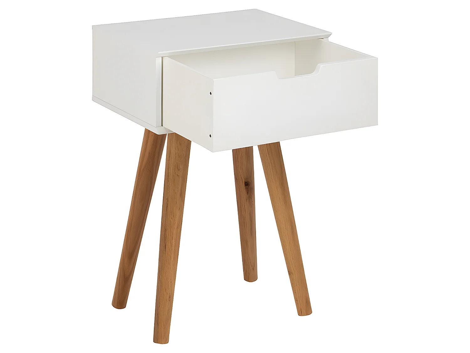 Mike Nachttisch mit 1 Schublade in weiss und Beinen aus Eiche.