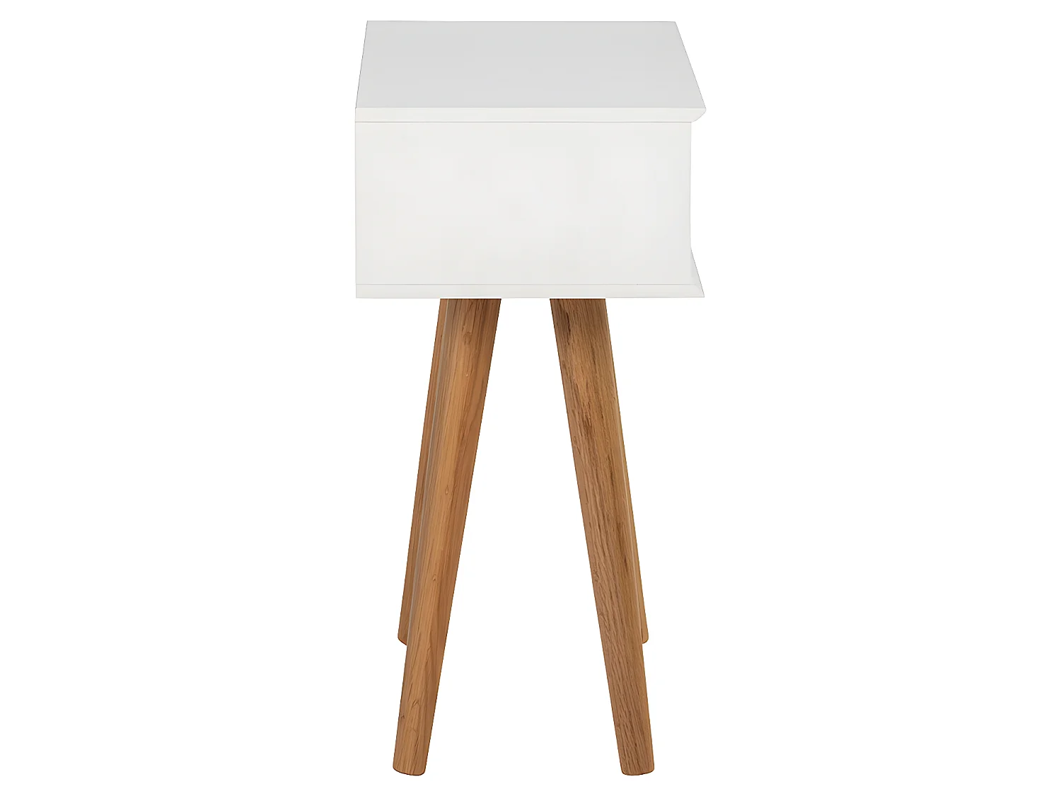Mike Nachttisch mit 1 Schublade in weiss und Beinen aus Eiche.