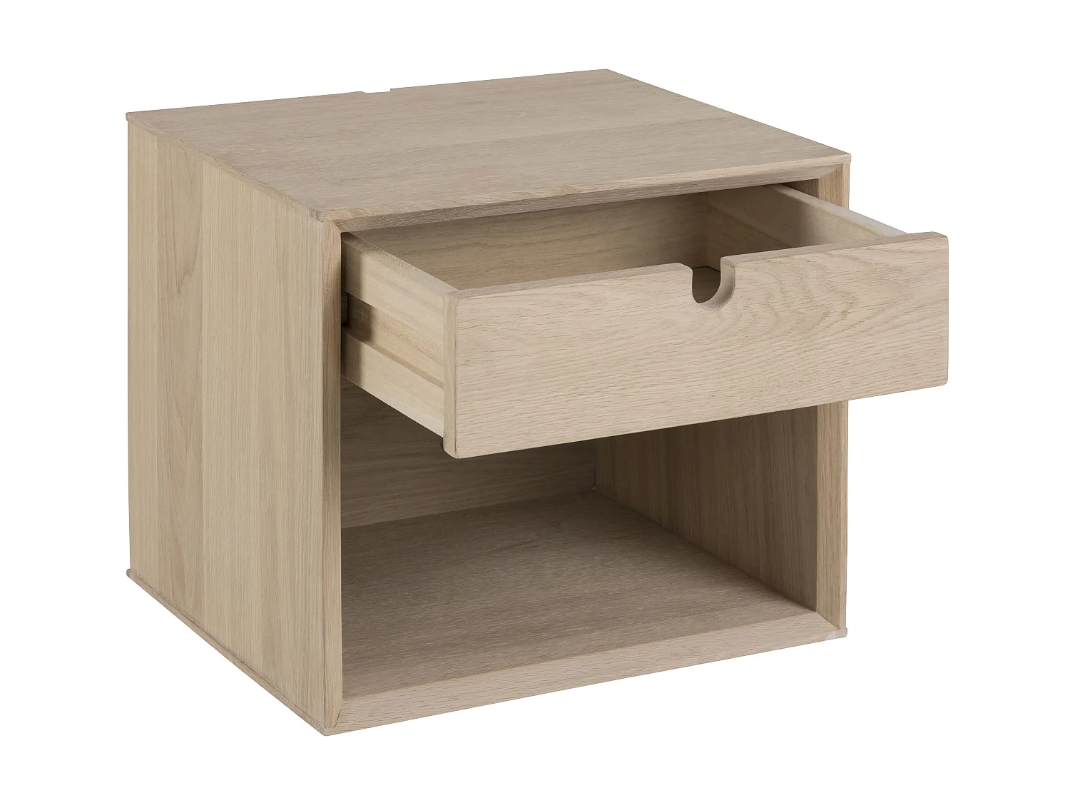 Cent nachtkastje in gefineerd eiken met 1 lade .