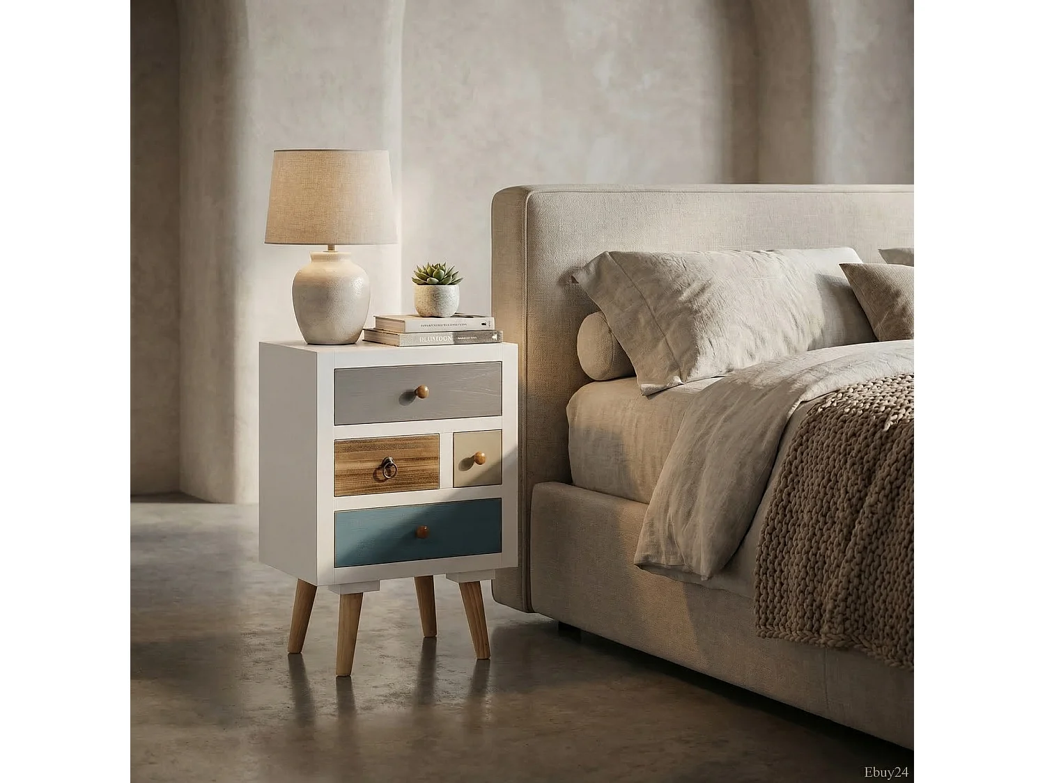 Thijs nachtkastje wit met 4 lades.