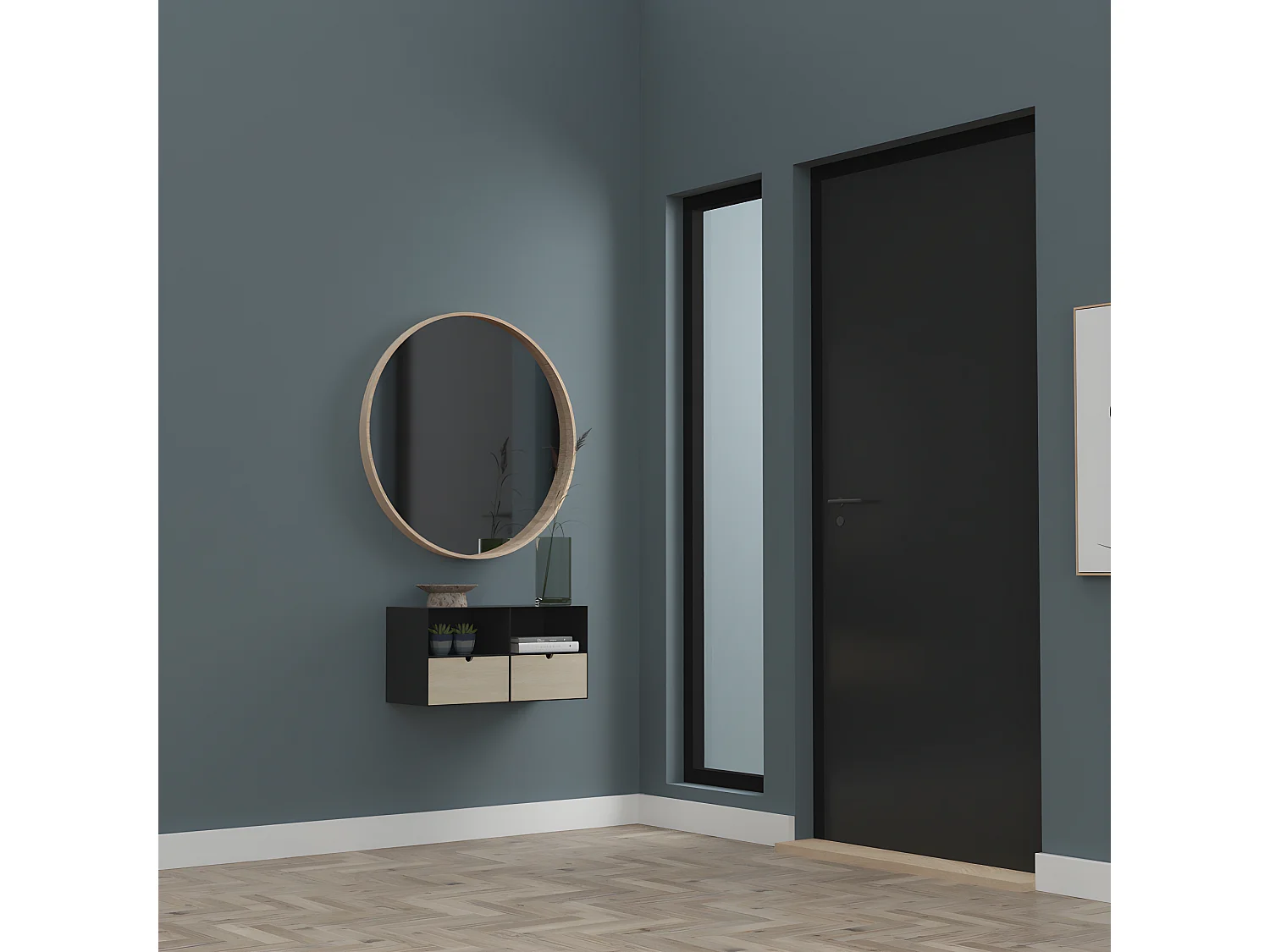 Joliet Table de chevet murale avec 1 tablette de rangement et 1 tiroir, noir.