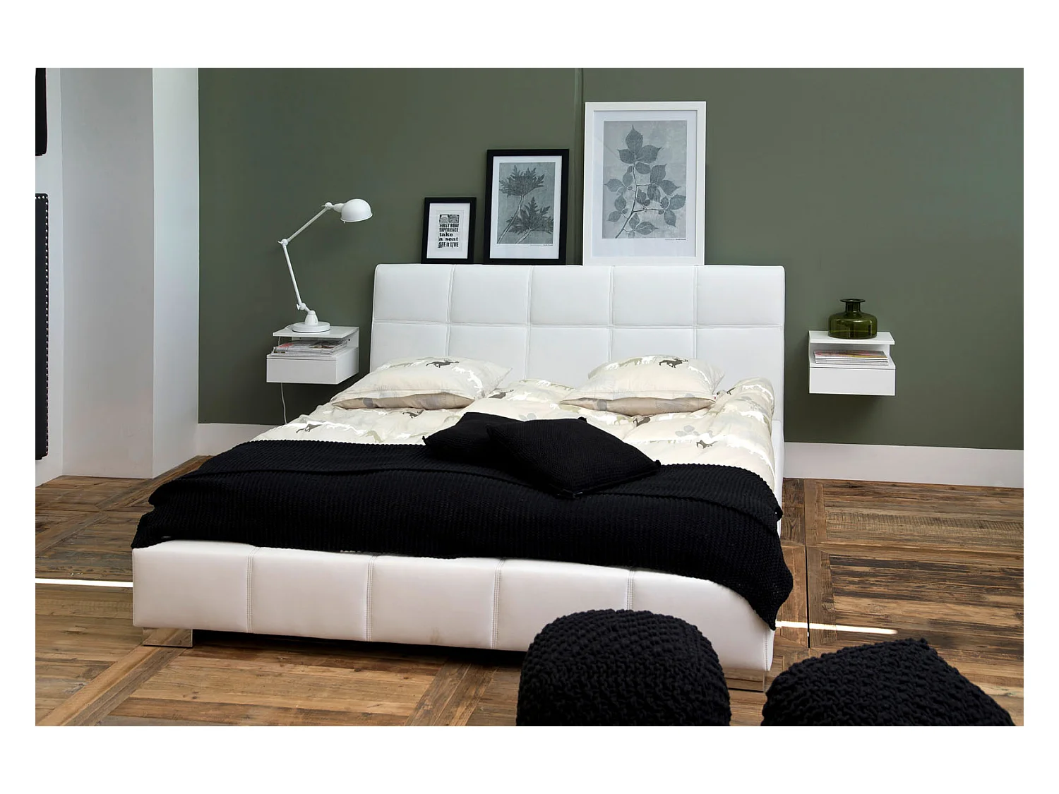 Ashlan Table de chevet murale avec 1 tablette de rangement, 1 tiroir, blanc.