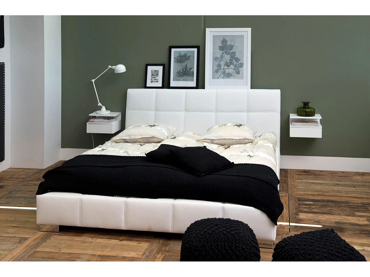 Ashly nachtkastje wandmontage met 1 plank, 1 lade wit.