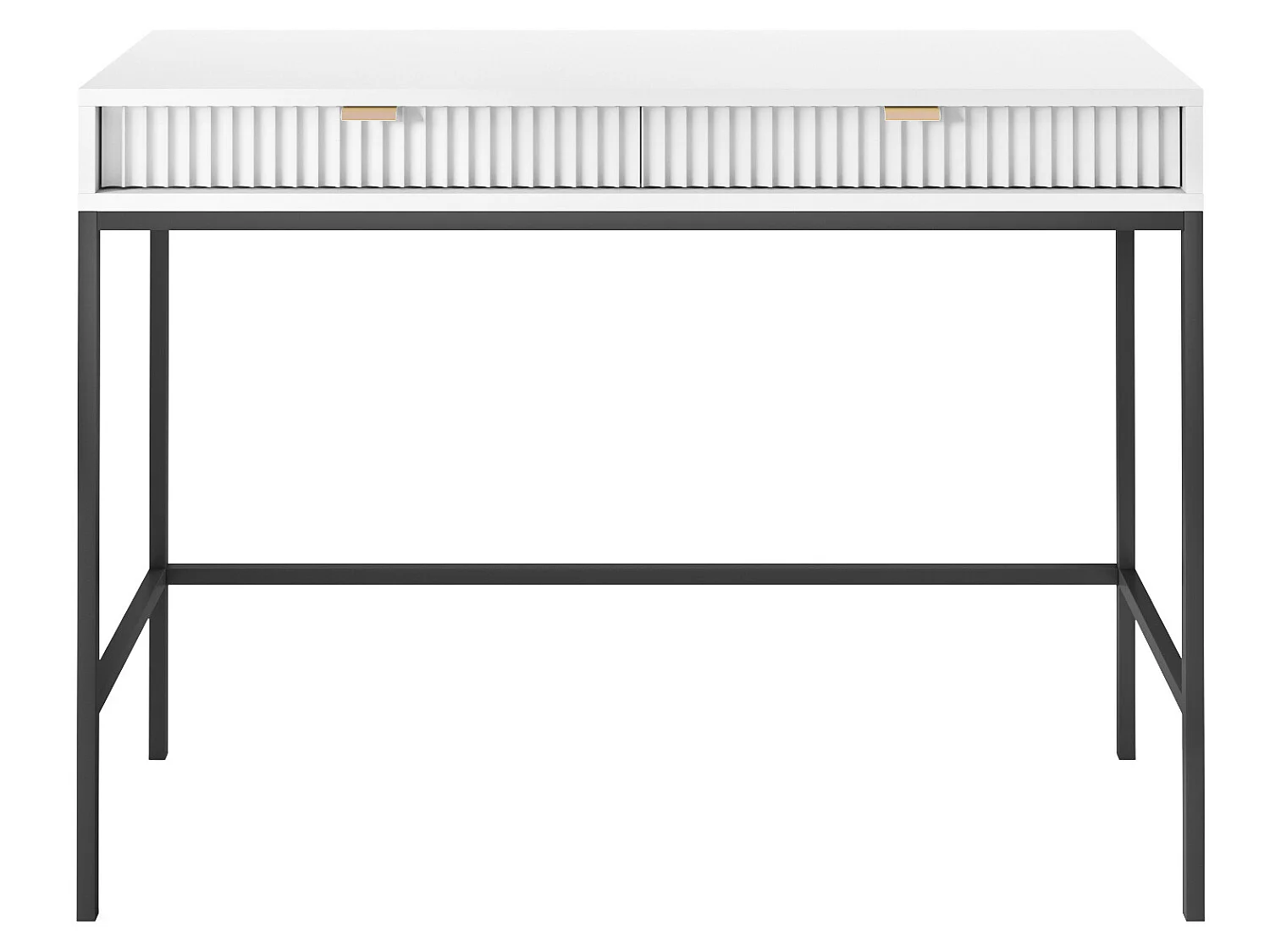 Schminktisch Schreibtisch mit Schubladen - 104 cm - Weiß mit geriffelten Fronten und schwarzen Metallbeinen - VELLORE