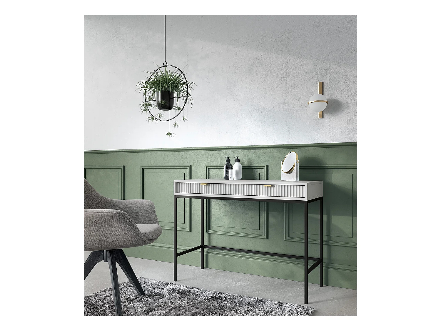 Kaptafel - 104 cm - grijs met zwarte poten - VELLORE