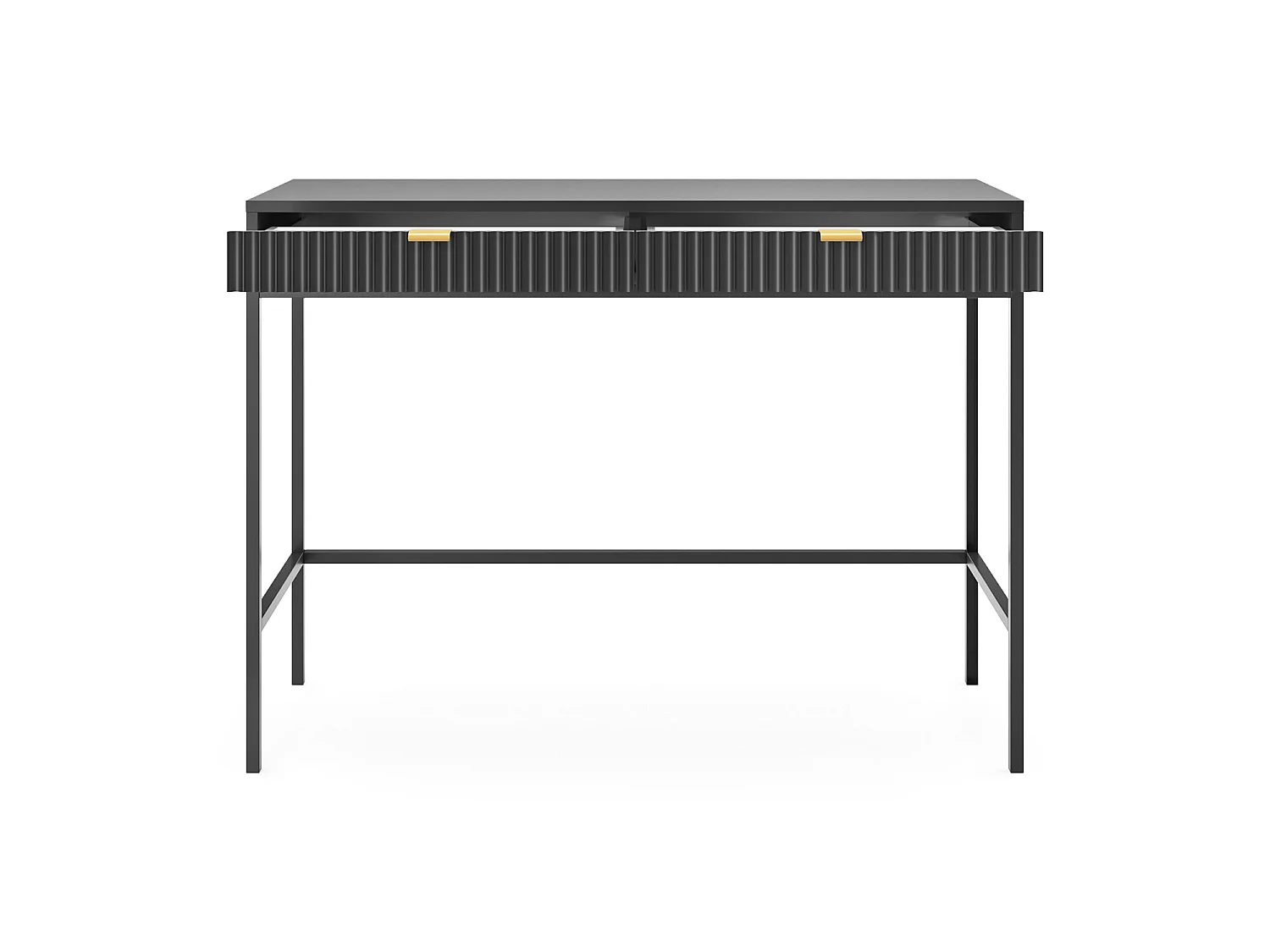 Schminktisch Schreibtisch mit Schubladen - 104 cm - Schwarz mit geriffelten Fronten und schwarzen Metallbeinen - VELLORE