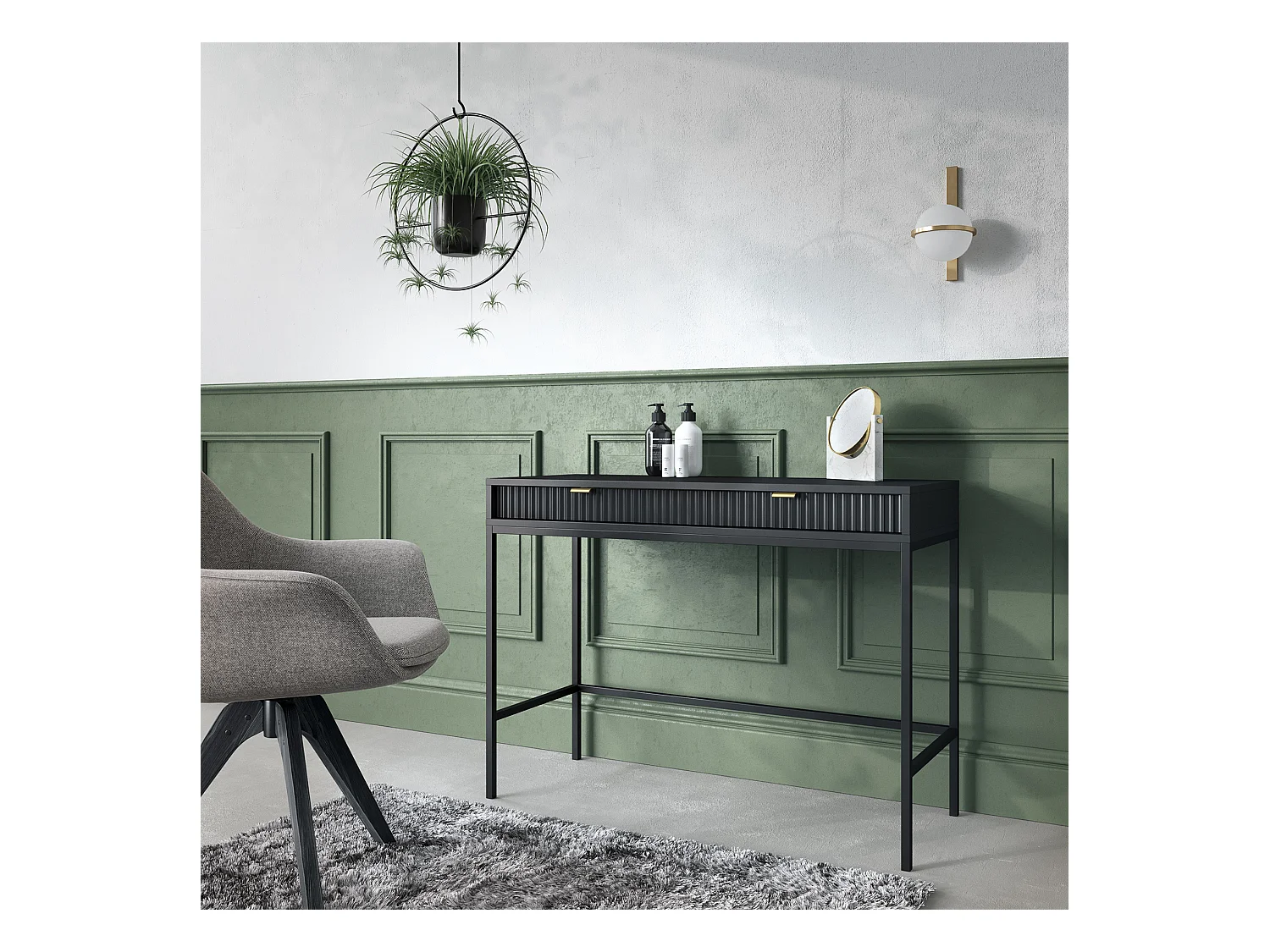 Kaptafel - 104 cm - zwart met zwarte poten - VELLORE