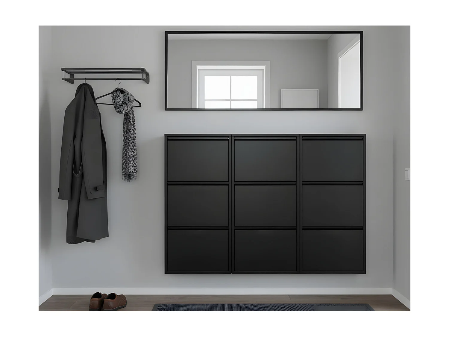 Zapatero Pisa de 9 puertas en metal negro. Se entrega completamente montado.