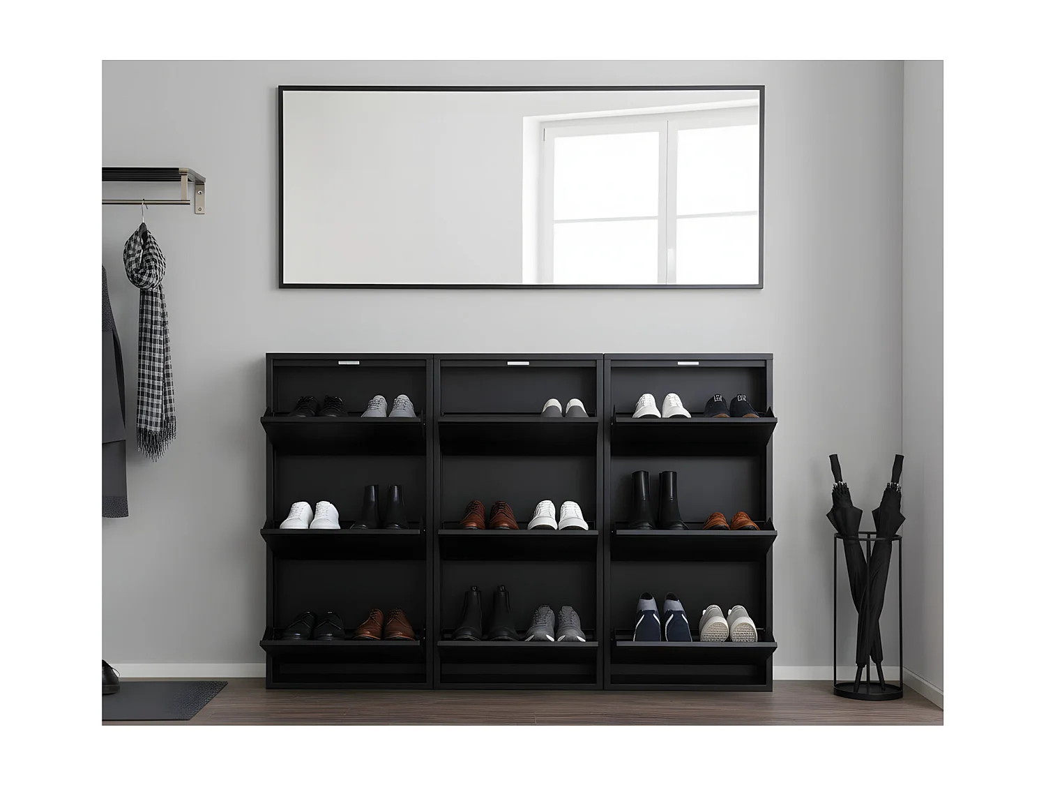 Zapatero Pisa de 9 puertas en metal negro. Se entrega completamente montado.