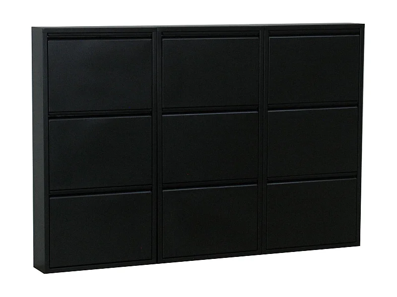 Pisa Schuhschrank mit 9 Klappen/Türen in Metall schwarz.Fertig montiert geliefert.
